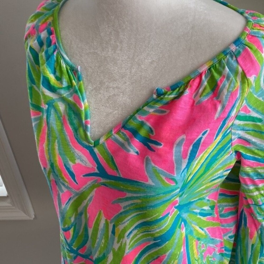 Lilly Pulitzer Linzy Tiki Fringe Pink Green Tastle Top XS - Picture 7 of 9